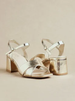 Linzi Vivian Wide Fit Heeled Sandals With Crossover Front Strap Gold Online