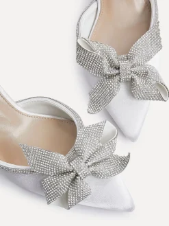 Linzi Ivory Bridal Angela Satin Diamante Bow Detail Court Heels Outlet