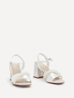 Linzi Ivory Bridal Iris Block Heel With Pearl Embellished Toe Strap Hot