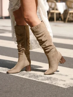 Linzi Alpine Ruched High Leg Boots Mocha Online