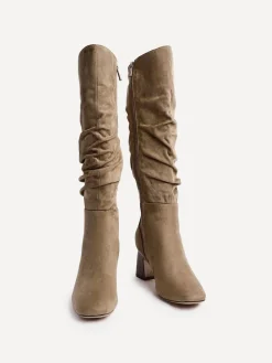 Linzi Alpine Ruched High Leg Boots Mocha Online