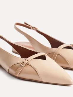 Linzi Prague Pointed Toe Ballet Flats With Buckle Detail Natural Best