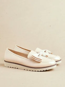 Linzi Cathy Platform Loafers with Large Bow Nude