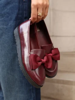 Linzi Cathy Platform Loafers with Large Bow Red