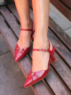 Linzi Pivot Stiletto Court Heels With Eyelet Front Detail Red Outlet