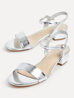 Linzi Kezzi Barely There Low Block Heeled Sandals Silver Clearance