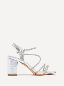 Linzi Kira Strappy Diamante Block Heeled Sandals Silver Hot