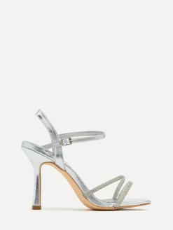 Linzi Mesmerize Diamanté Embellished Strappy Heel Silver New