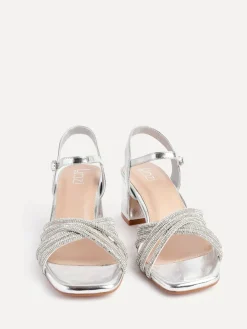 Linzi Strictly Wide Fit Diamante Crossover Heeled Sandals Silver Best