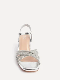 Linzi Strictly Wide Fit Diamante Crossover Heeled Sandals Silver Best