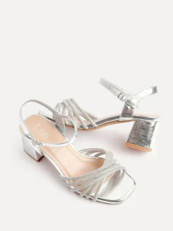 Linzi Strictly Wide Fit Diamante Crossover Heeled Sandals Silver Best
