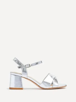 Linzi Vivian Wide Fit Heeled Sandals With Crossover Front Strap Silver Clearance