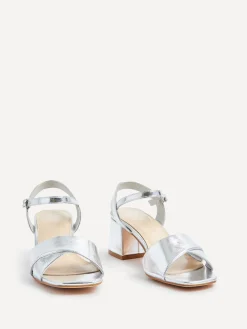 Linzi Vivian Wide Fit Heeled Sandals With Crossover Front Strap Silver Clearance