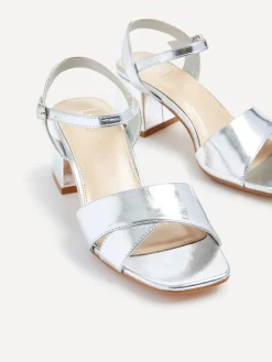 Linzi Vivian Wide Fit Heeled Sandals With Crossover Front Strap Silver Clearance