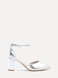 Linzi Wide Fit Davina Wide Fit Closed Back Court Block Shoes Silver Online