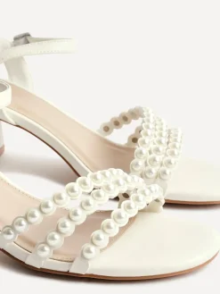 Linzi White Perla Heeled Sandals With Pearl Straps Hot
