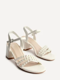 Linzi White Perla Heeled Sandals With Pearl Straps Hot