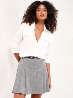 Lipsy Belted Grey Check Pleated Mini Skirt Discount