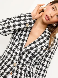 Lipsy Black and White Houndstooth Single Breasted Blazer New