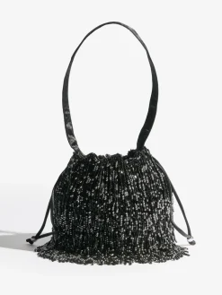 Lipsy Black Beaded Fringe Satin Shoulder Bag