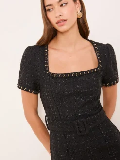 Lipsy Black Boucle Short Sleeve Bodycon Midi Dress Sale