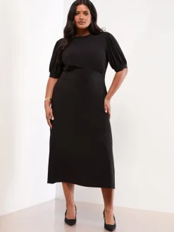 Lipsy Black Curve Military Button Short Sleeve Midi Jersey Dress Outlet