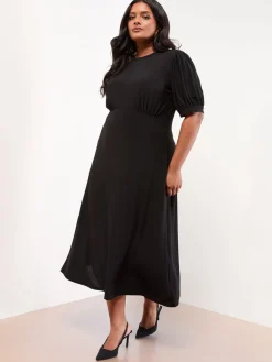 Lipsy Black Curve Military Button Short Sleeve Midi Jersey Dress Outlet