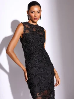 Lipsy Black 3d Floral Mesh Midaxi Bodycon Dress Best