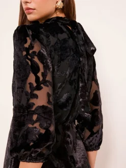 Lipsy Black Devore Velvet Puff Sleeve Midi Dress Best