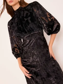 Lipsy Black Devore Velvet Puff Sleeve Midi Dress Best