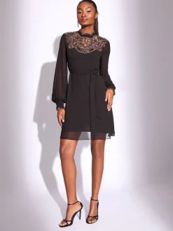 Lipsy Black Embellished Cut Out Artwork Long Sleeve Mini Shift Dress Best