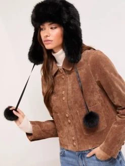 Lipsy Faux Fur Trapper Hat with Poms Black Online