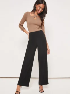 Lipsy Black High Waist Wide Leg Trousers New