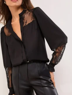 Lipsy Black Lace Detail Grandad Shirt Best