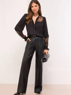 Lipsy Black Lace Detail Grandad Shirt Best