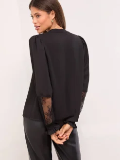 Lipsy Black Lace Detail Grandad Shirt Best