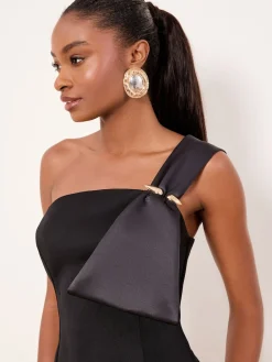 Lipsy Black One Shoulder Asym Bow Bodycon Midi Dress Online