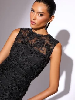 Lipsy Black Petite 3d Floral Mesh Midaxi Bodycon Dress Best