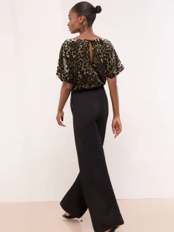 Lipsy Black Petite Leopard Print Sleeveless Cowl Neck Jumpsuit New