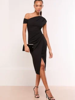 Lipsy Petite Off The Shoulder Gathered Waist Midi Dress Black Discount