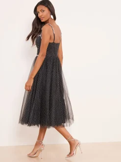 Lipsy Black Premium Diamonte Embellished Spot Strappy Prom Midi Dress Discount