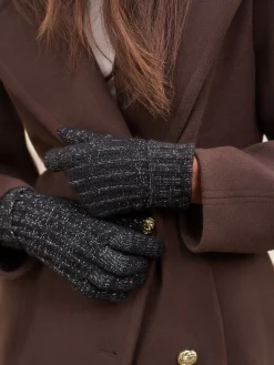 Lipsy Shimmer Ribbed Knitted Gloves Black Sale