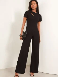 Lipsy Short Sleeve Splice Jumpsuit Black Sale
