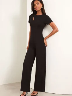 Lipsy Short Sleeve Splice Jumpsuit Black Sale