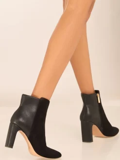 Lipsy Black Standard fit Faux Leather Mixed Material Mid Block Heeled Smart Ankle Boots New