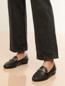 Lipsy Standard Fit Snaffle Faux Leather Loafers Black Clearance