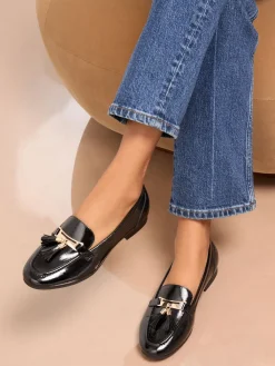 Lipsy Standard Fit Almond Toe Tassel Workwear Loafers Black New