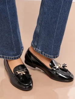 Lipsy Standard Fit Almond Toe Tassel Workwear Loafers Black New