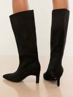 Lipsy Standard fit Faux Leather Knee High Low Kitten Heel Boots Black Best