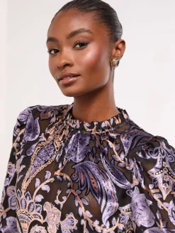 Lipsy Black Velvet High Neck Blouse